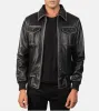 Aaron Black Leather Bomber Jacket