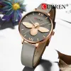 Latest CURREN Ultra Thin Butterfly Grey Dial Grey Leather Band Ladies Watch