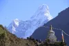 Ama Dablam is one of the most beautiful mountains in the Everest region of Nepal. The main peak is at 6,812 meters, while the lesser western summit stands at 6,170 meters.