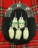 100% Genuine Leather Black Rabbit Fur Sporran with Five Tassels