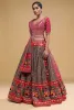 Brown & Off-White Woven Silk Designer Lehenga