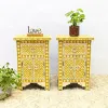 Bone Inlay Handmade Yellow Bedside Table Pair Pair of Bedside - Etsy Israel