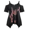  Buy iYYVV Women Plus Size Butterfly Cold Shoulder T-Shirt Large Size Short Sleeve Tops Blouse at Amazon .in - T Shirt Online 