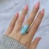 Ocean's Serenity: Sterling Silver Statement Larimar Rings