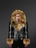Leather Jacket for Men With Fur Hood And Handcuffs