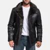                              Furcliff Black Leather Coat - LeatherJacketGear.com                     