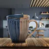Studio Pottery Blue and Brown Mugs