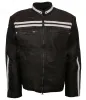 White Stripe Black Men Leather Jacket - Stinson Leathers
